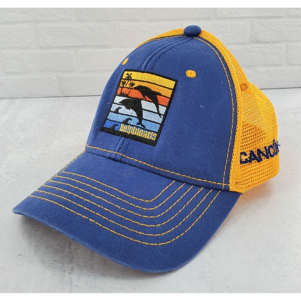 Cancun Mesh Snapback Hat Cap Dolphins Dolphinaris Dolphinariums Blue Yellow Vtg?